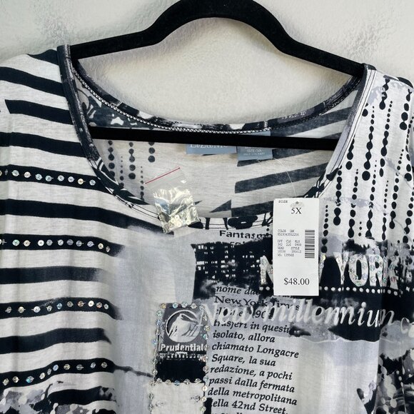 NEW Liz & Me Womens Plus 5X Shirt Long Sleeve Sequins Graphic Print Top - Picture 7 of 11